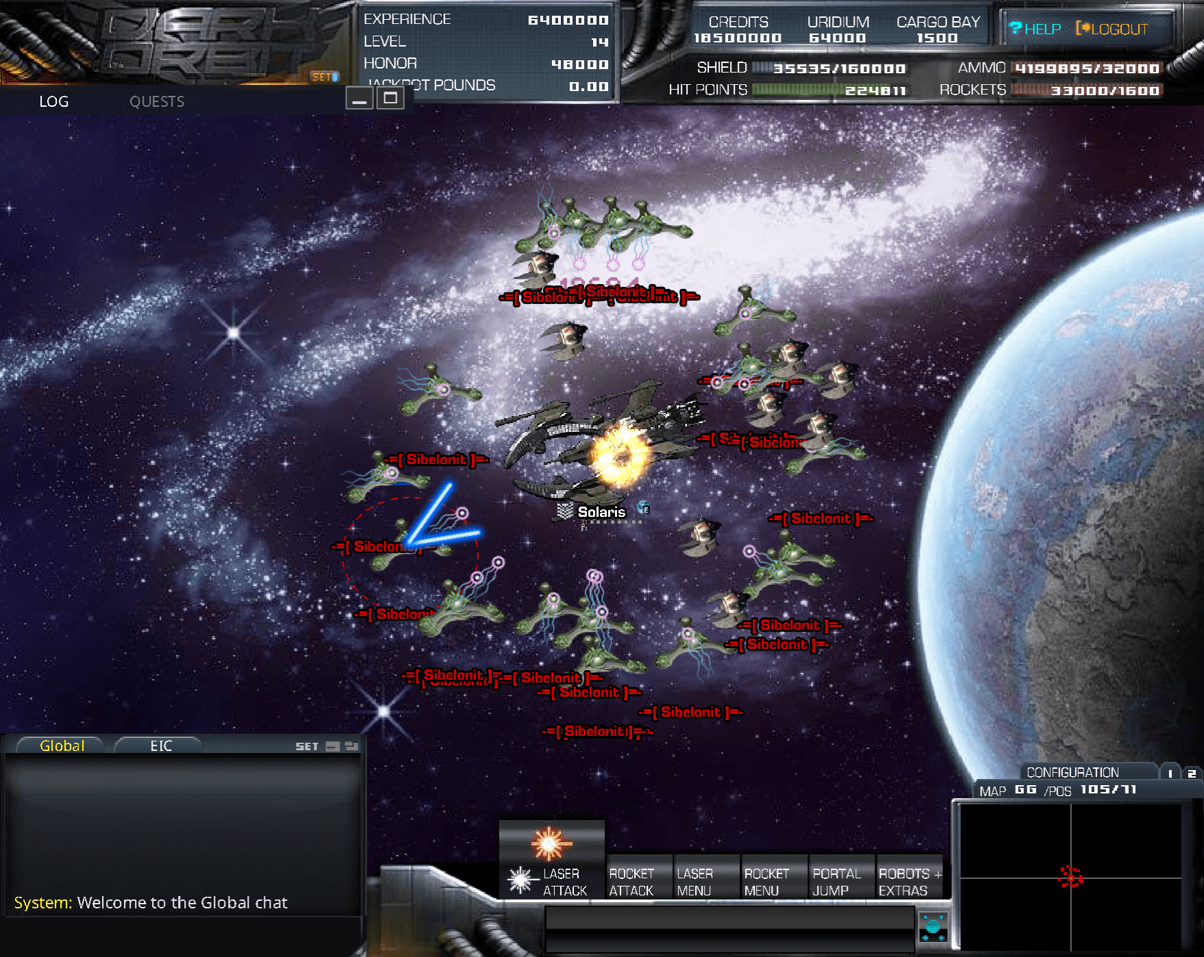 NovaShard pilot fighting Sibelonits inside Alpha Gate